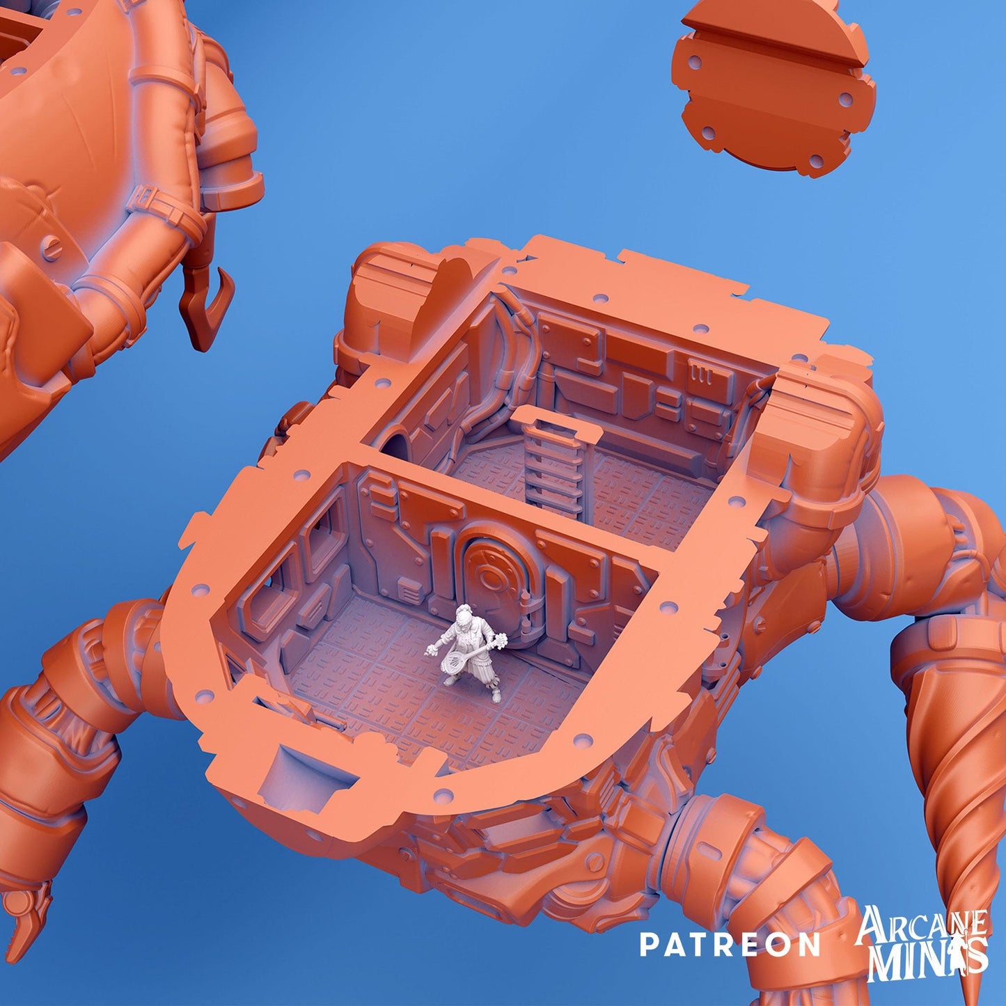 a computer generated image of an orange robot