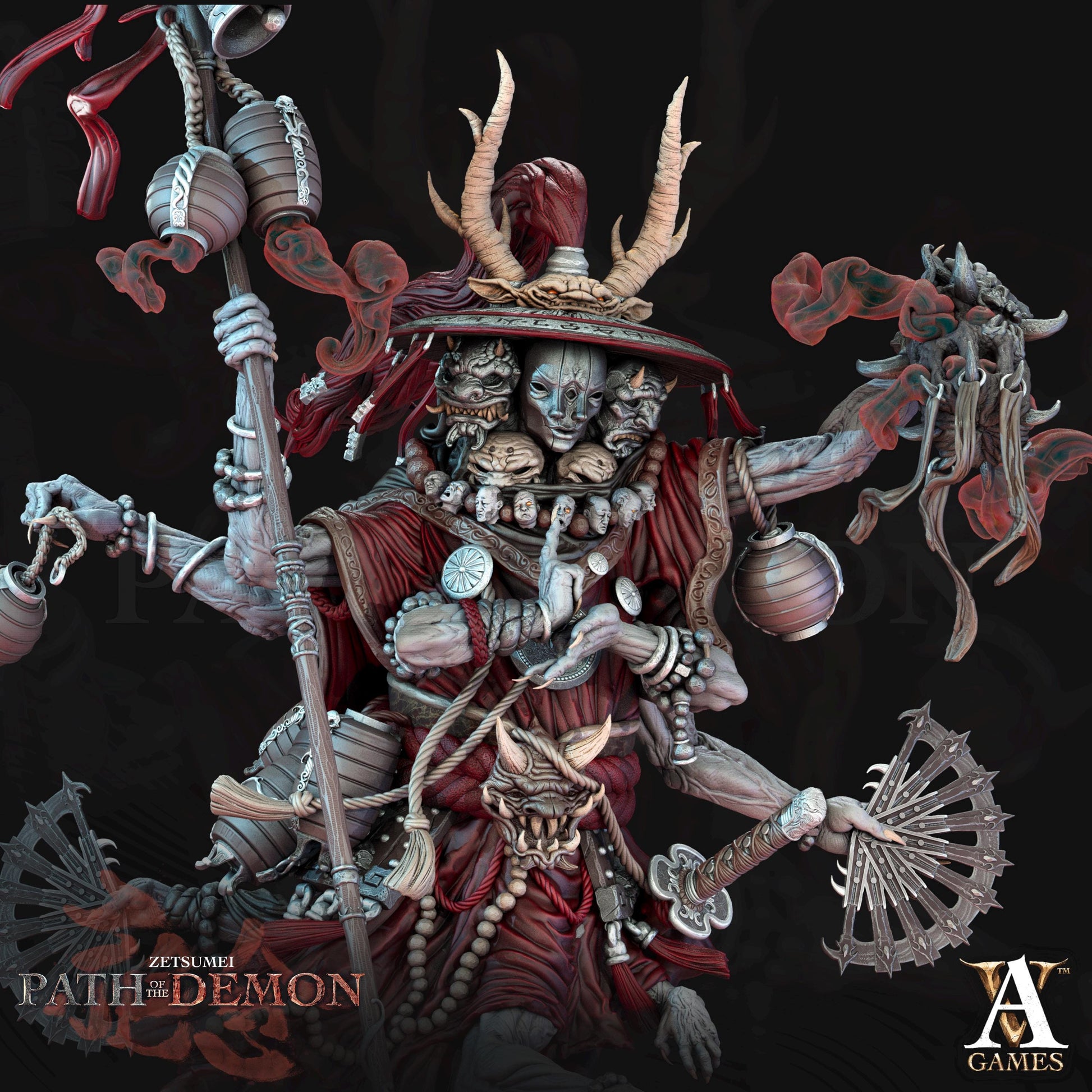 a statue of a skeleton with horns and a hat